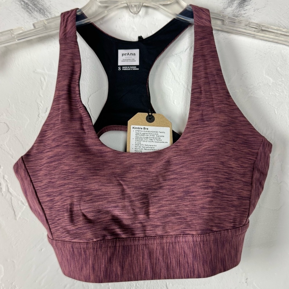 Prana Bra Kimble Sports Athletic Workout Flannel Heather Purple Pink Padded Knit